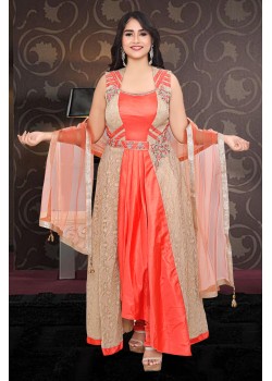 Fancy Orange Gold Straight Gown With Pant